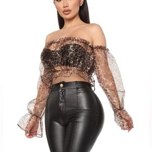 Fashion Nova Leopard Wild Dancing Sheer Cropped Top Sz L Women